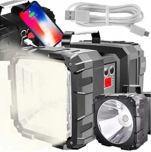 Kétoldalas nagy teljesítményű, újratölthető LED lámpa powerbankkal