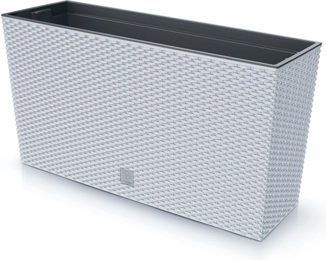 Rato Case M balkonláda betéttel 77 cm – fehér műanyag virágláda rattan hatással