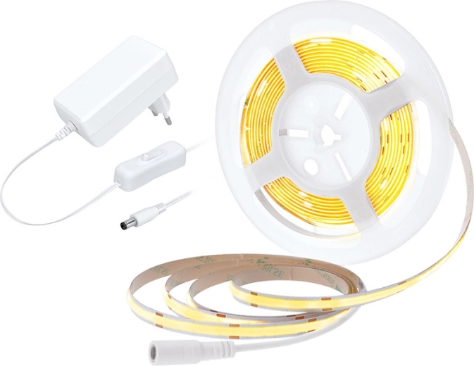 Solight LED COB szalag adapterrel és kapcsolóval, 5 m, meleg fehér