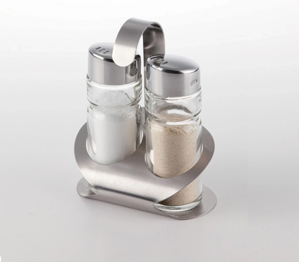 Provence fűszertartó készlet – só és bors, üveg rozsdamentes acél állványban