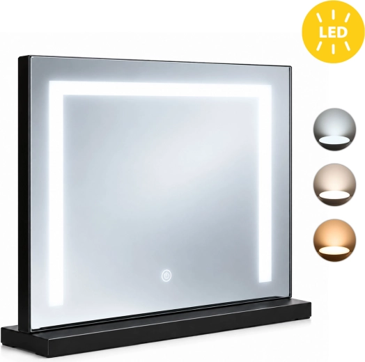 Fekete LED-es kozmetikai tükör ModernHome 50 × 40 cm