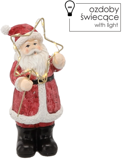 Karácsonyi figura – álló Mikulás csillaggal, LED, 23 cm
