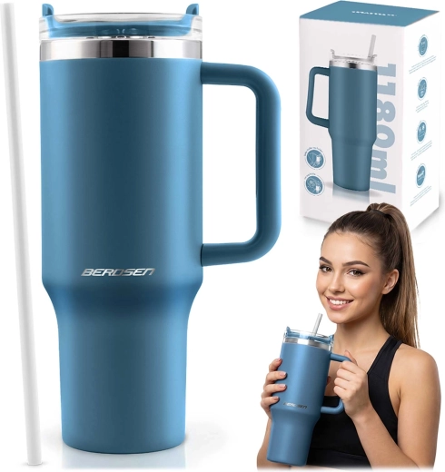 Berdsen vákuumos termoszbögre szívószállal, 1180 ml, tengerészkék