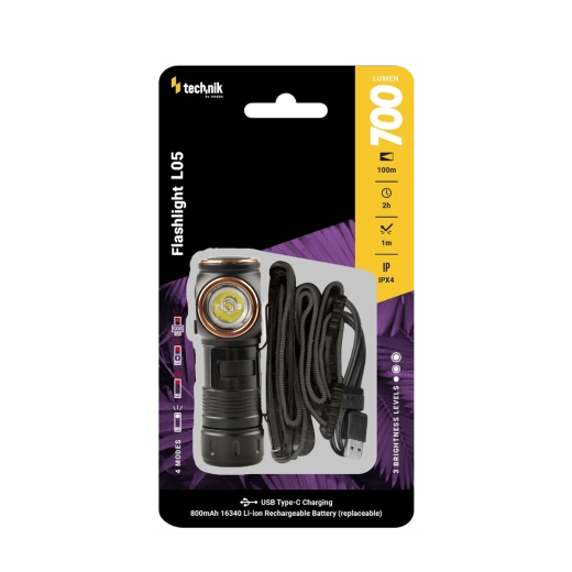 Technik L05 fejlámpa és zseblámpa SST20, 700 lm, USB‑C