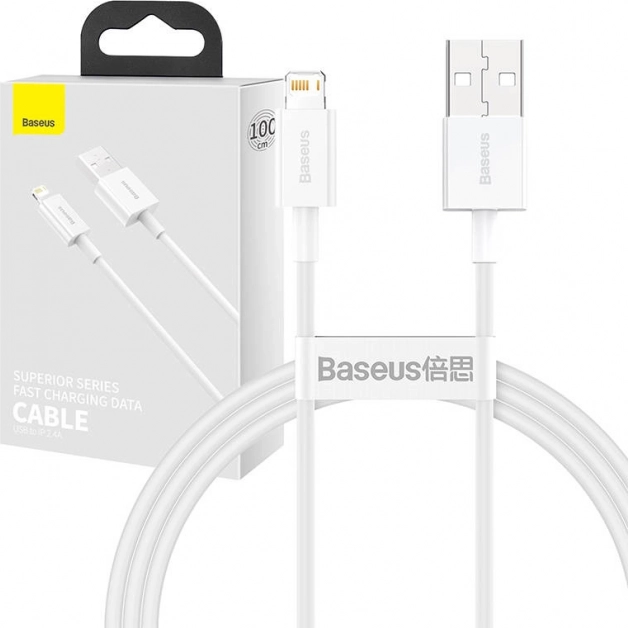Baseus Superior USB-A – Lightning kábel 1 m, 2,4 A gyors töltés (fehér)