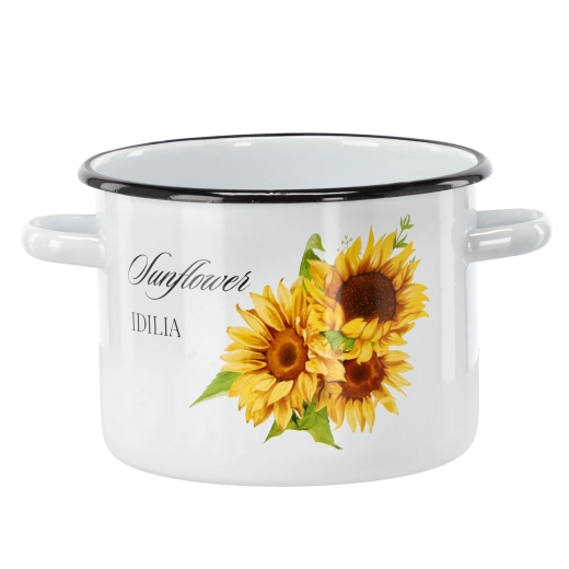 Fehér zománcozott fazék napraforgós mintával, 4,5 l, 20 cm
