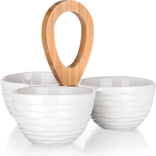BRILLANTE három porcelántálból álló szervírozókészlet bambusz fogantyúval
