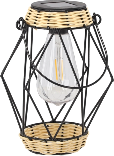 Napelemes fém lámpás gyertyatartó 22 cm, fekete, LED