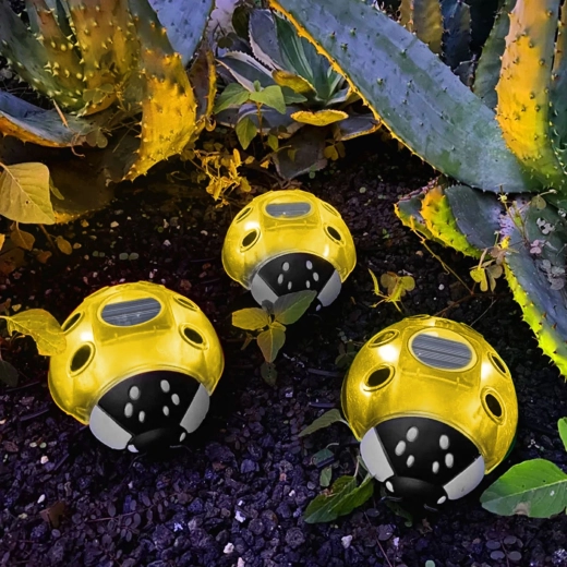 Sárga, 6 LED-es katicabogár formájú napelemes kerti lámpa
