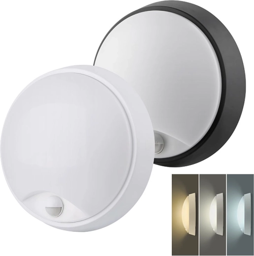 Solight kültéri LED lámpatest mozgásérzékelővel és CCT-választással, 15/18/20 W, 1800 lm, 22 cm, fekete/fehér