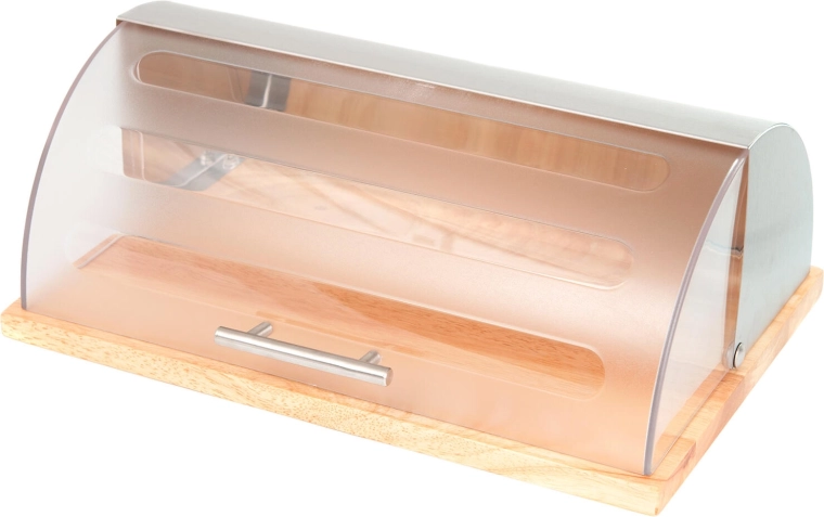 GRANDE kenyértartó fa alappal és rozsdamentes acél fedéllel, 39 × 28,5 × 15 cm