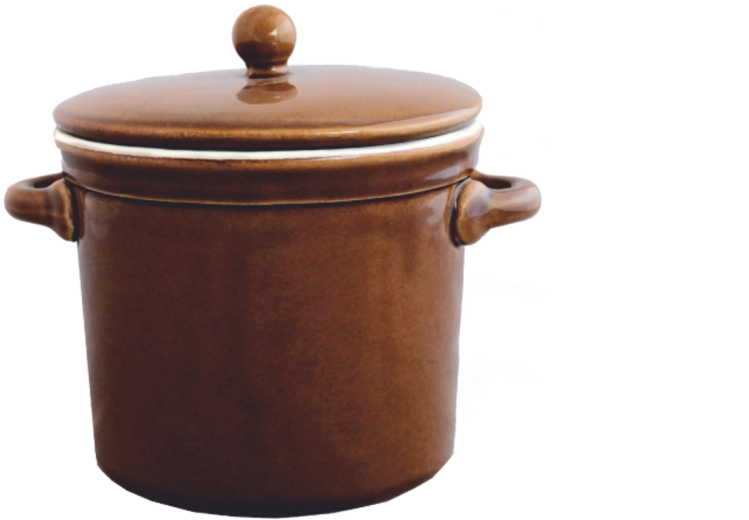 Kerámia edény fedővel, 1 l, barna