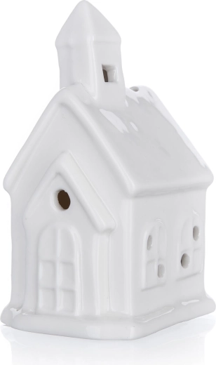 Porcelán LED házikó – fehér dekoráció pislákoló fénnyel