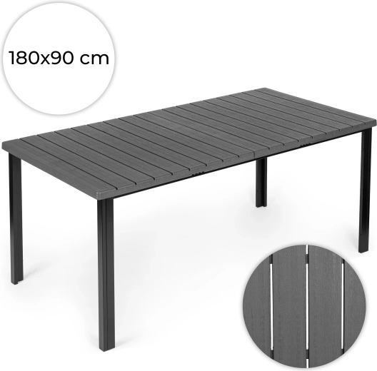 MultiGarden kerti asztal 180 × 90 cm, szürke, fa hatású asztallappal