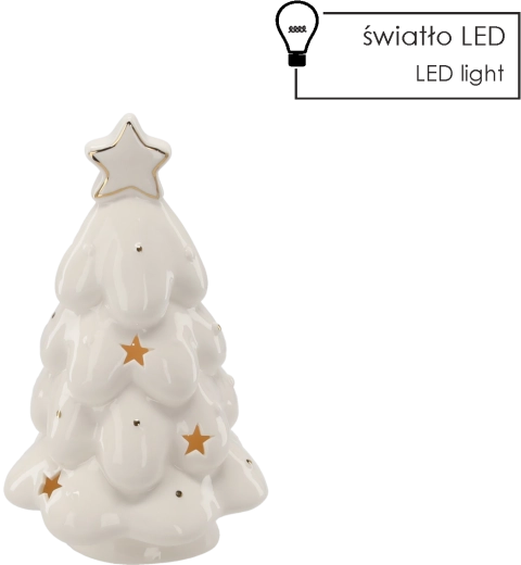 Karácsonyi kerámia fa LED világítással, fehér