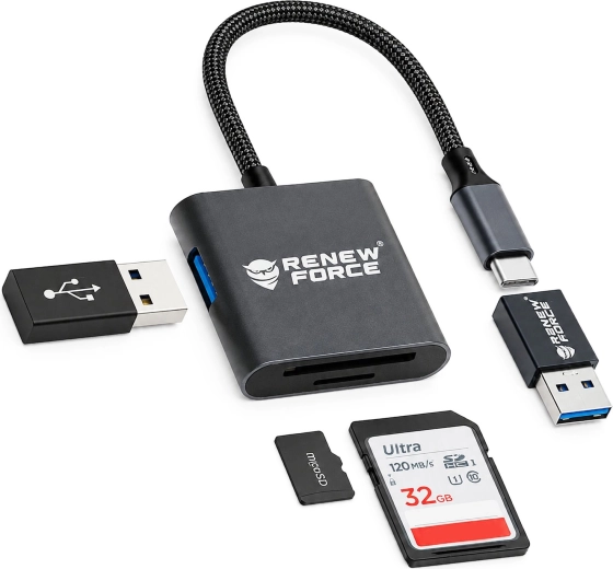 USB‑C 3 az 1-ben memóriakártya-olvasó Renew Force