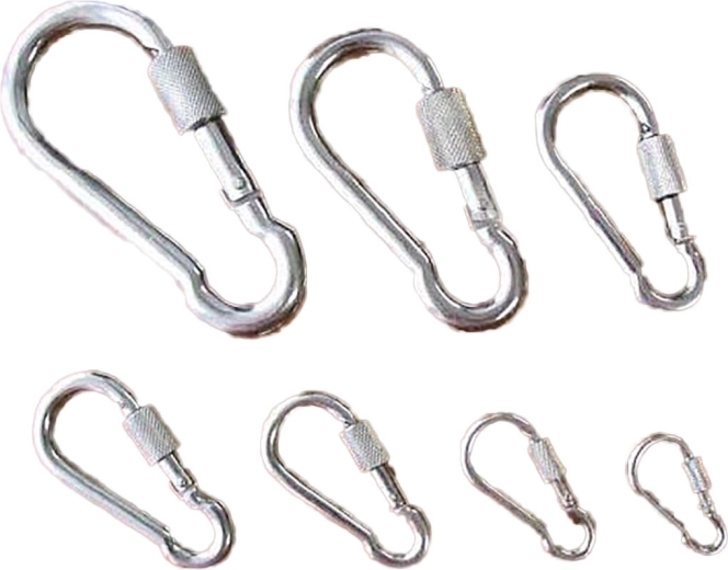 Biztonsági anyás karabiner, 60 mm, horganyzott, teherbírás 120 kg (10 db)