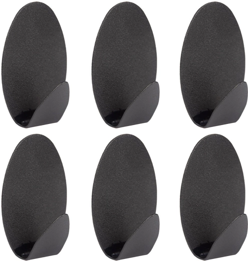 Öntapadós ovális acél akasztók, fekete (6 db)