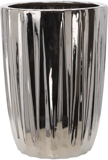 Csíkozott, ezüstszínű kerámia kaspó 31,5 × 31,5 × 44,5 cm