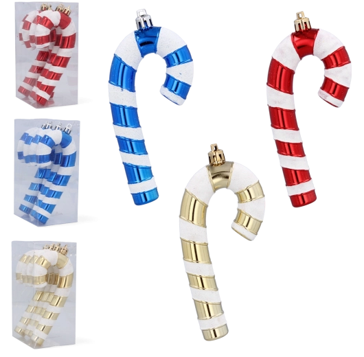 4 darabos, 13 cm-es, cukorpálca alakú karácsonyfadísz készlet