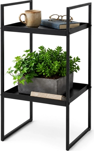 Fekete fém lerakóasztal két polccal 27 × 27 × 54 cm