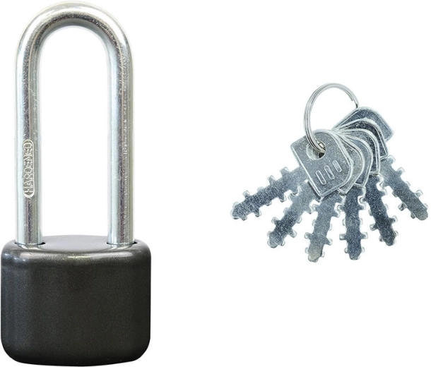 Lakat hosszított kengyellel, acél, 6 kulcs