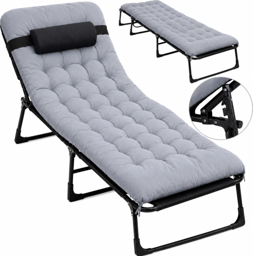 Premium összecsukható túraágy 200 × 68 cm, fekete–szürke