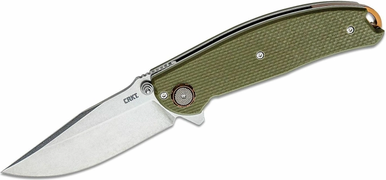 CRKT Butte zsebkés asszisztált nyitással, D2, stonewash, zöld G10