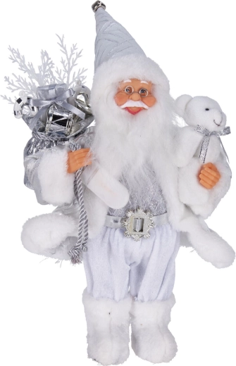 Álló karácsonyi Santa-dekoráció LED-világítással, ezüstszínű, 30 cm