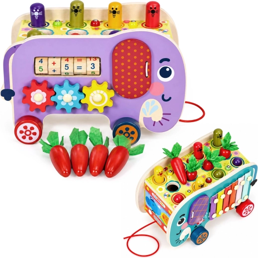 Fa multifunkciós húzható elefánt ECOTOYS 8 az 1-ben