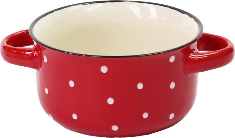 Piros kerámia tál fehér pöttyökkel 580 ml