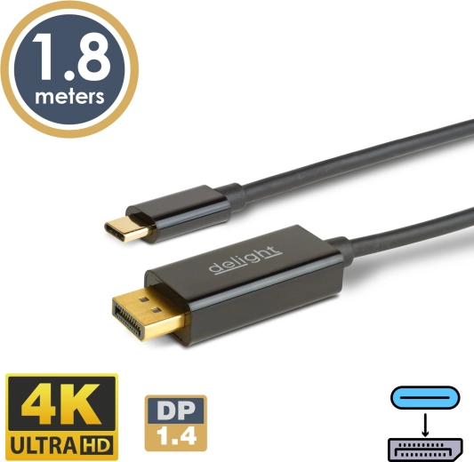 USB-C–DisplayPort 1.4 4K kábel, 1,8 m
