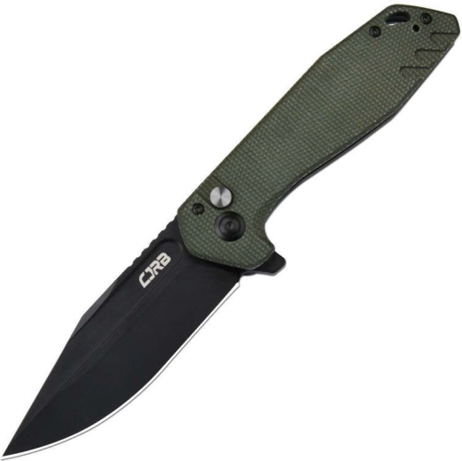 CJRB Riff Green zsebkés, 8,8 cm, fekete PVD penge, zöld Micarta