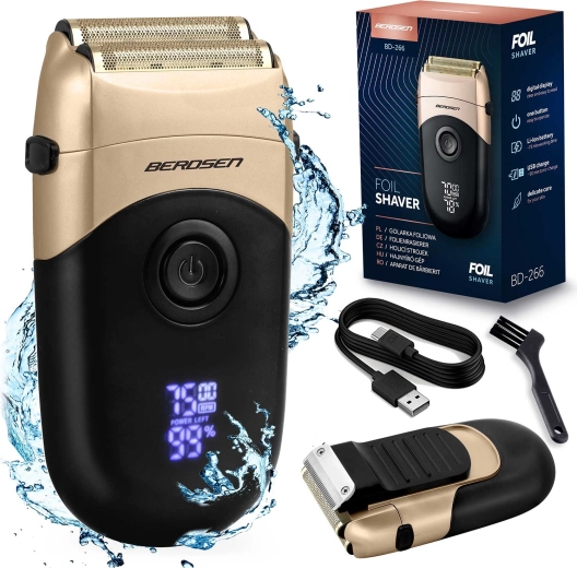 BERDSEN fóliás borotva fekete–arany, LCD kijelzővel