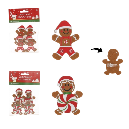 Mézeskalács díszek klipsszel, 4,5 × 6,5 cm, 4 db-os szett