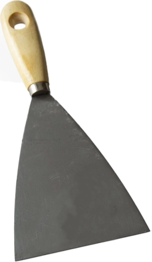 Rozsdamentes ék alakú spakli 100 mm fa nyéllel