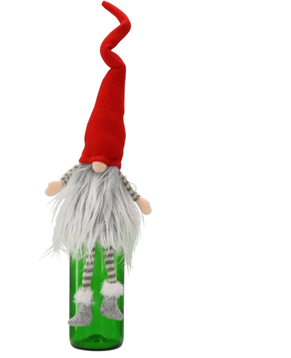 Karácsonyi dekoratív manó – borosüveg-huzat