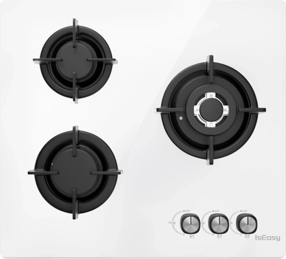 ISEASY gázfőzőlap üvegpanellel, 3 égő, fehér