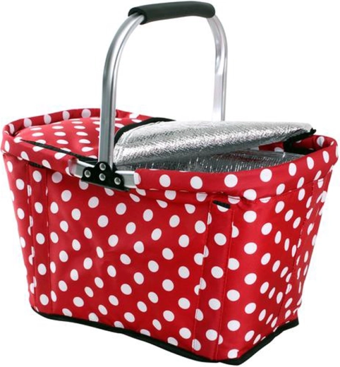 Összecsukható termo bevásárlókosár cipzárral TORO, piros pöttyös