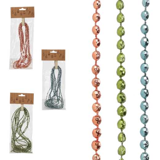 Karácsonyi gyöngyfüzér 2,7 m – olívazöld, réz és grafit