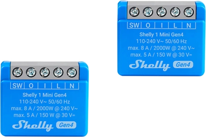 Shelly 1 Mini Gen4 (2 db) miniatűr relévezérlő készlet Zigbee és Matter támogatással