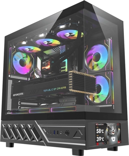 DarkFlash DS950V számítógépház IPS kijelzővel, fekete, 6 ventilátor