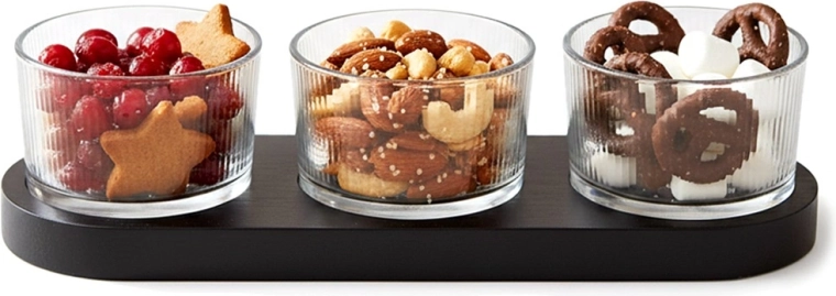 Üvegtálkák falatokhoz tálcán, 4 részes készlet