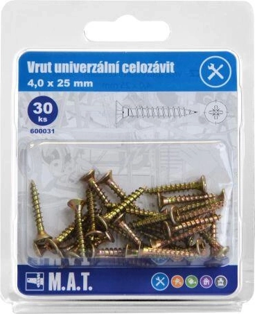 Univerzális, teljes menetes facsavar 4,0 × 25 mm, horganyzott (30 db)