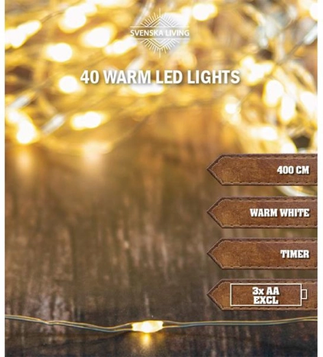 Karácsonyi fényfüzér 40 LED-del, időzítővel, 4 m, meleg fehér