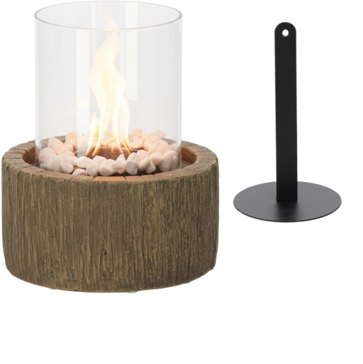 Asztali biokandalló fahatású borítással és fehér kavicsokkal 20 × 20 × 25 cm