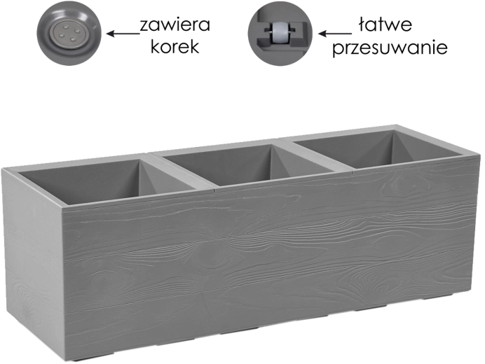 Karo virágláda 90 × 30 cm szürke kerekeken