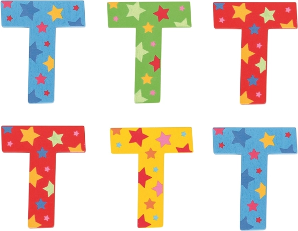 Bigjigs Toys csillagmintás T betű – fából készült, 7×7 cm