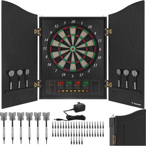 TRIZAND elektronikus darts tábla szekrénnyel, 27 játék, LED kijelzők