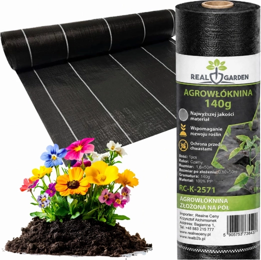 Fekete UV-álló agroszövet gyomok ellen 140 g/m² 1,6 × 50 m